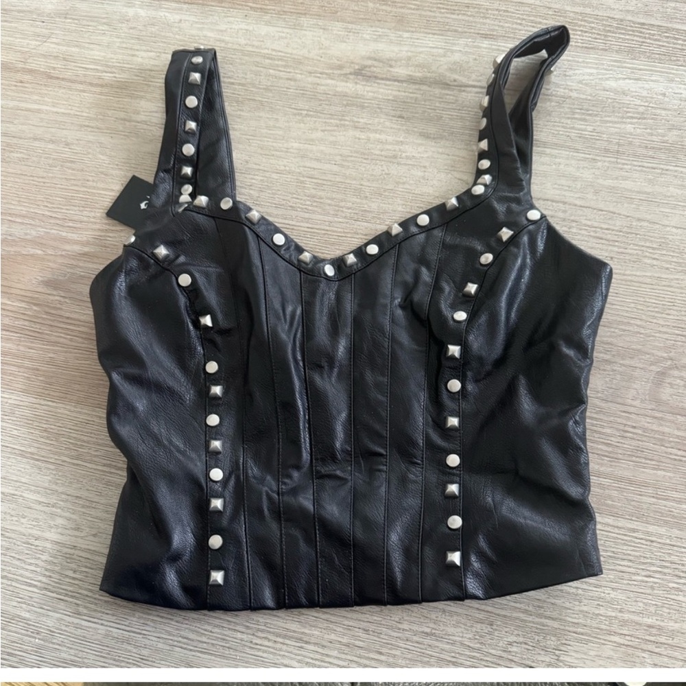 I.AM.GIA studded leather corset top  strapless black and silver